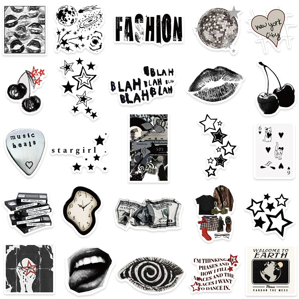 Retro Black and White Y2K Girls Aesthetic Stickers