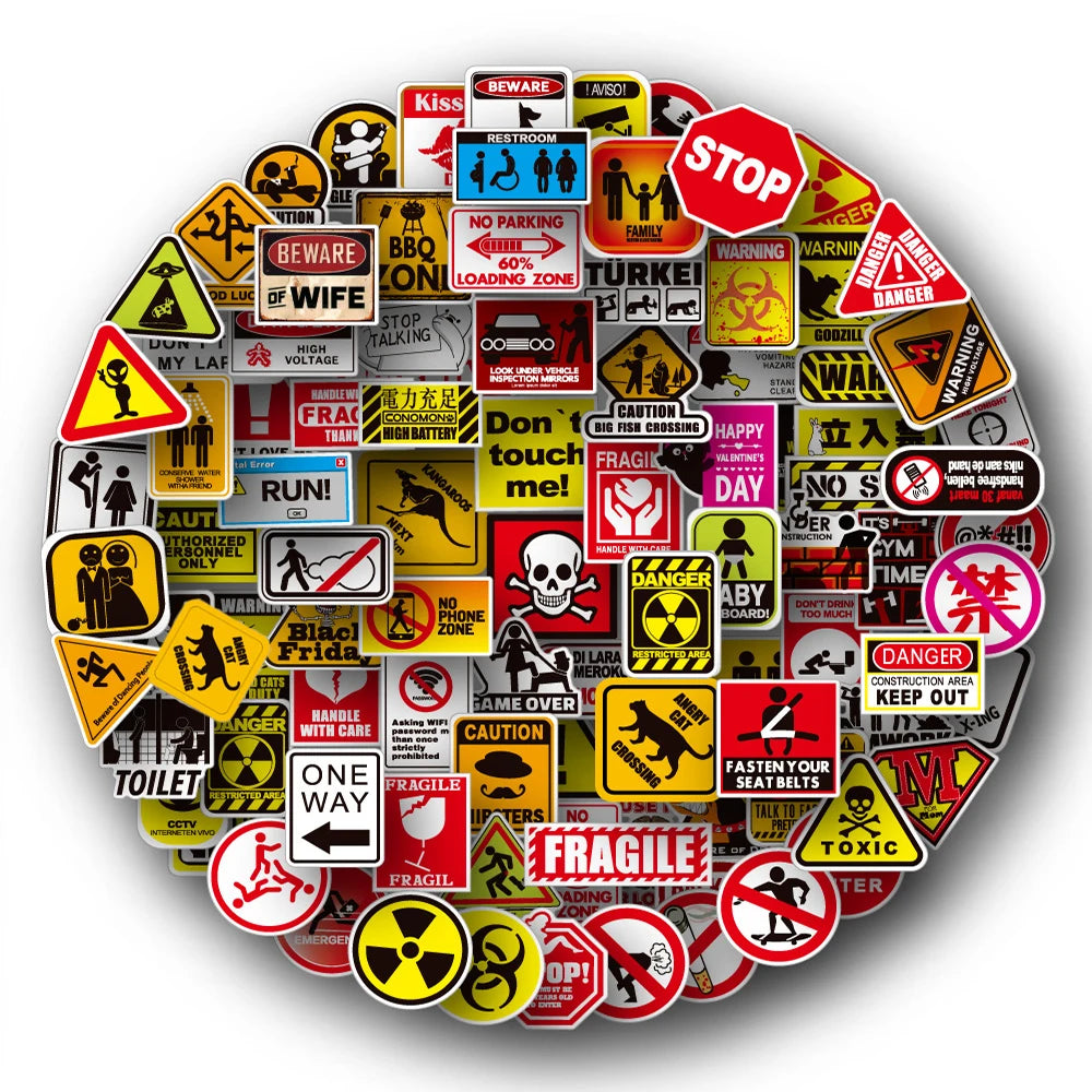 Cartoon Warning Stickers