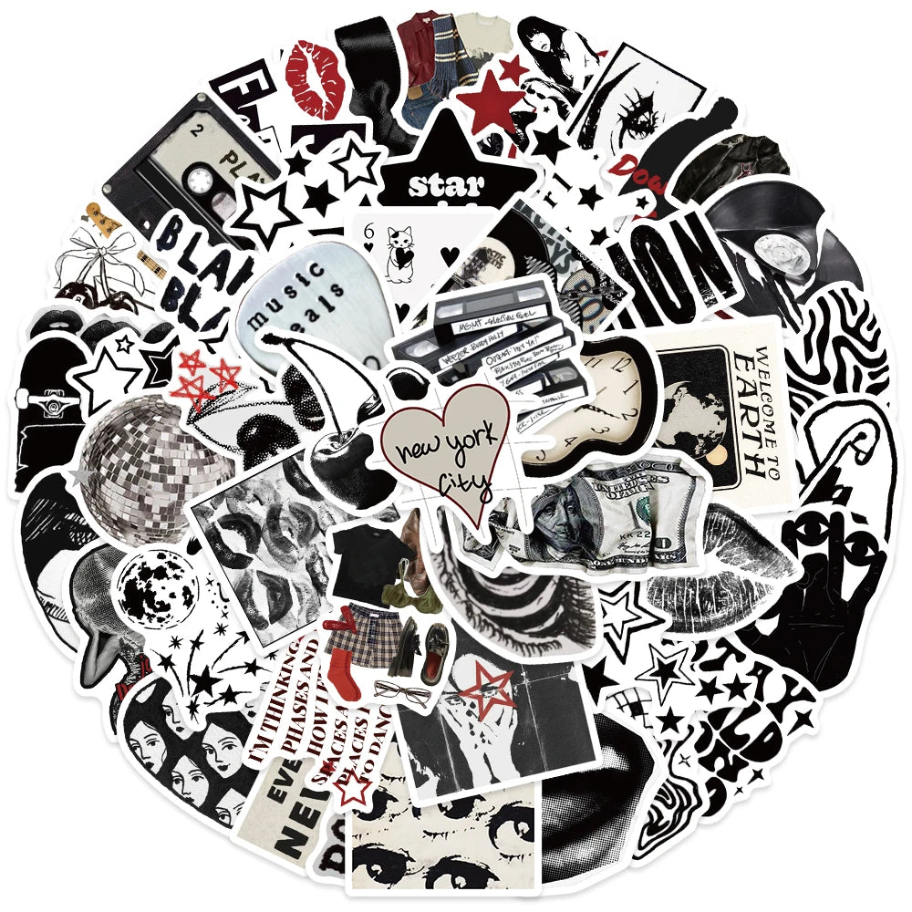 Retro Black and White Y2K Girls Aesthetic Stickers