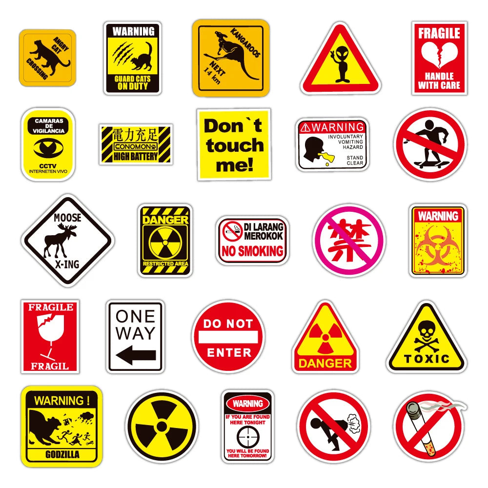 Cartoon Warning Stickers