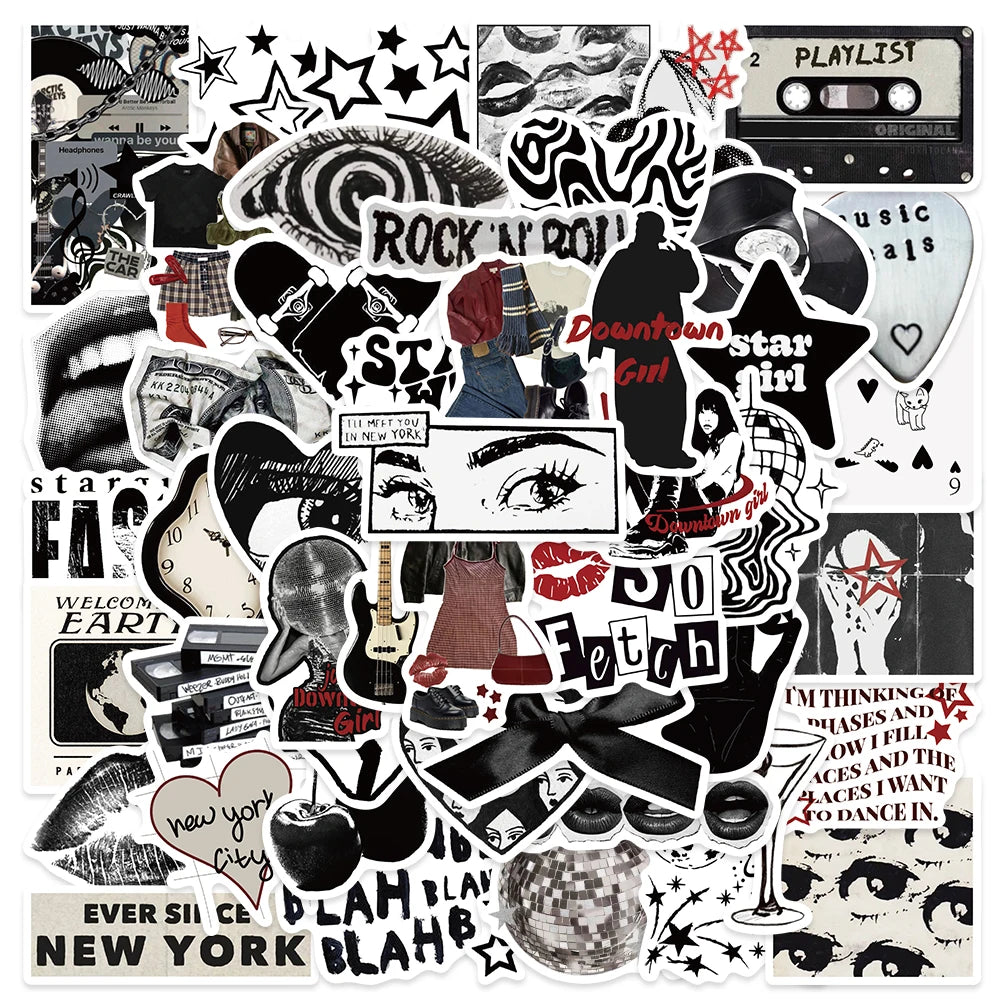 Retro Black and White Y2K Girls Aesthetic Stickers