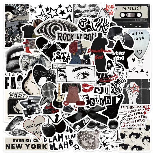 Retro Black and White Y2K Girls Aesthetic Stickers
