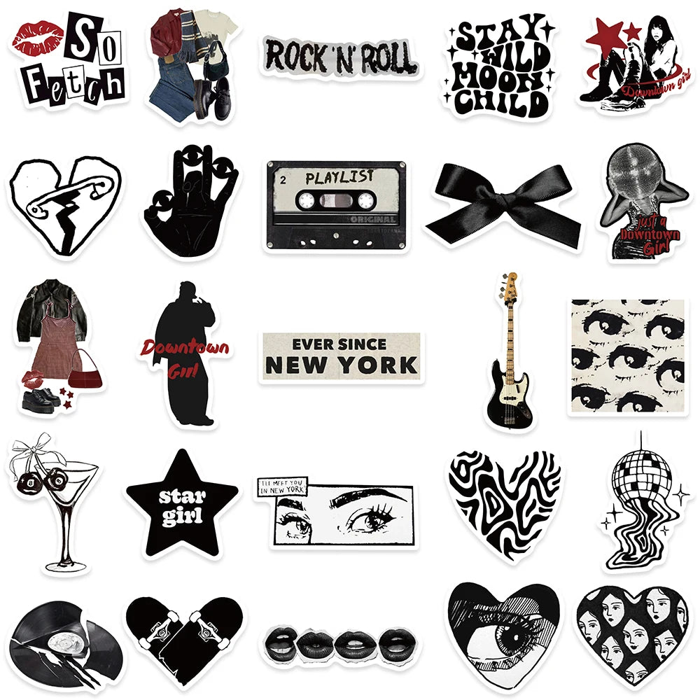 Retro Black and White Y2K Girls Aesthetic Stickers